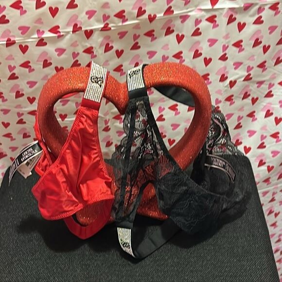 Victoria Secret Bundle one red thong and one black Brazilian panty - Picture 2 of 8